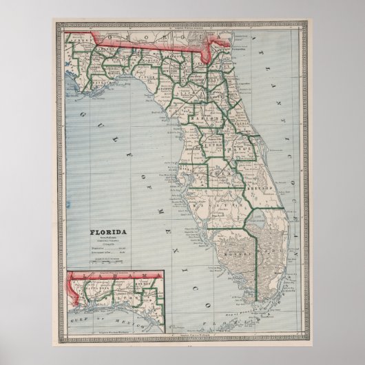  kaart van Florida (1883) Poster (Voorkant)