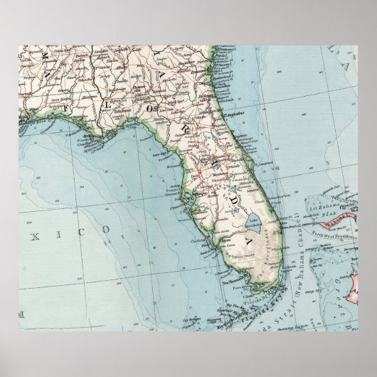  kaart van Florida (1900) Poster (Voorkant)