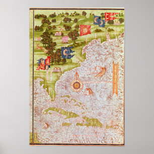 Kaart van Florida en de Antillen Poster