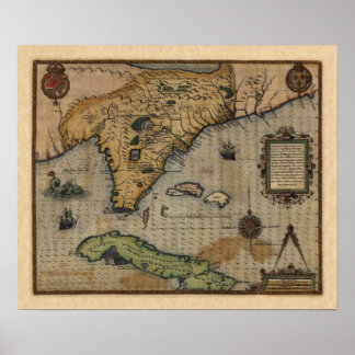 Kaart van Florida en het Caribisch gebied (1588) Poster