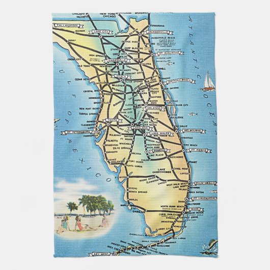  kaart van Florida met snelwegen Theedoek (Verticaal)