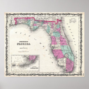 kaart van Florida Poster