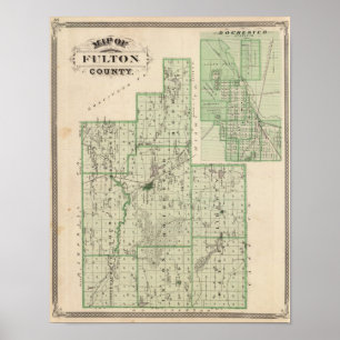 Kaart van Fulton County met Rochester, Fulton Co Poster