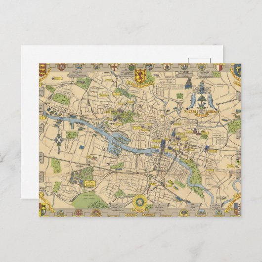 Kaart van Glasgow, Engeland (Voorkant / Achterkant)