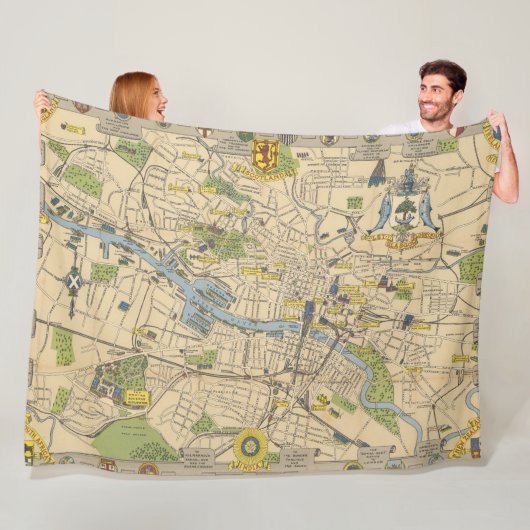 Kaart van Glasgow, Engeland Fleece Deken (In situ)