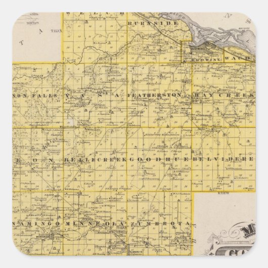 Kaart van Goodhue County, Minnesota Vierkante Sticker (Voorkant)