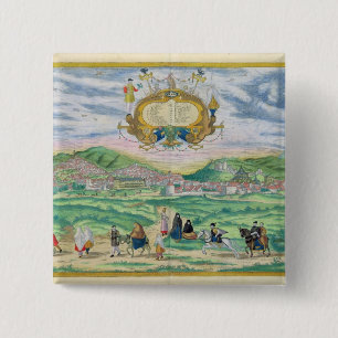 Kaart van Granada, van "Civitates Orbis Terrarum" Vierkante Button 5,1 Cm