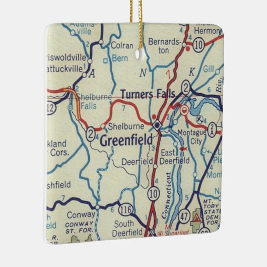 kaart van Greenfield MA Keramisch Ornament (Rechts)