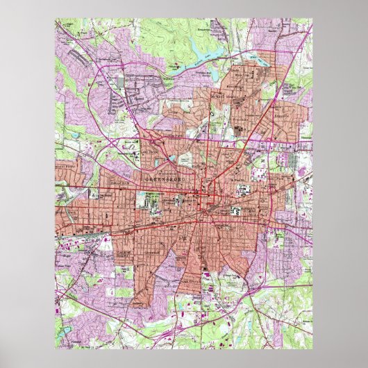 kaart van Greensboro North Carolina (1951) 2 Poster (Voorkant)