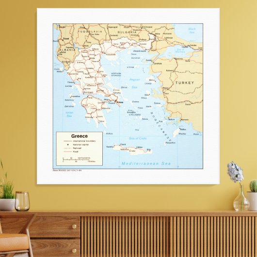 Kaart van Griekenland (1984) Canvas Afdruk (Insitu (Woonkamer))