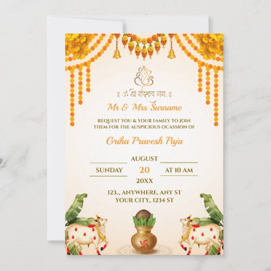Kaart van Griha Pravesh Invitation (Voorkant)