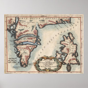  kaart van Groenland en IJsland (1694) Poster