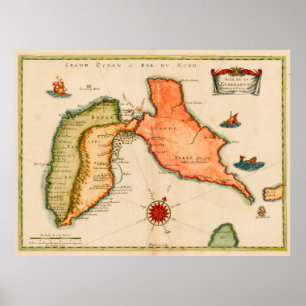 kaart van Guadeloupe (1650) Poster