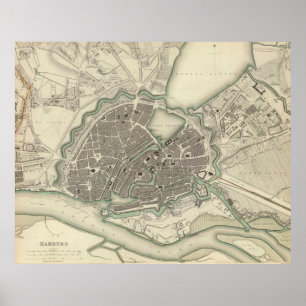  kaart van Hamburg Duitsland (1841) Poster