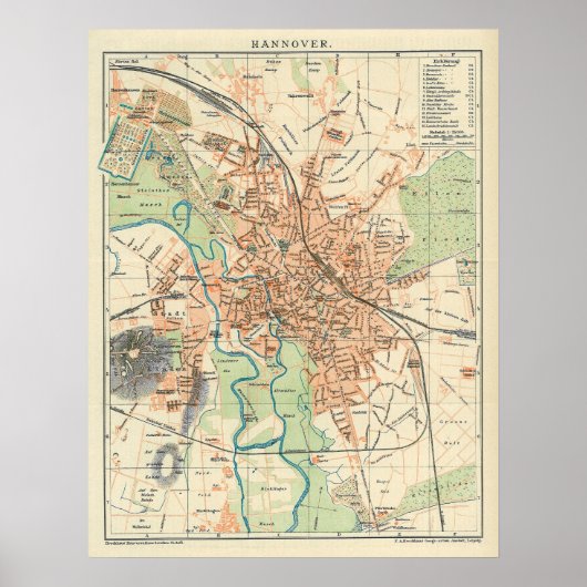  kaart van Hannover Duitsland (1895) Poster (Voorkant)