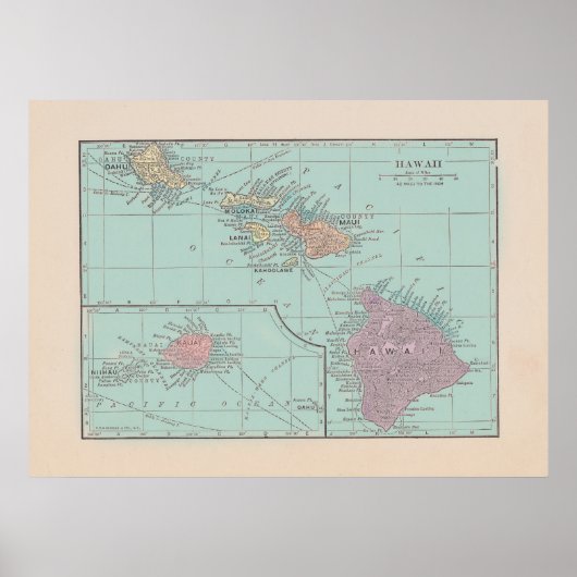  kaart van Hawaï - kleurversie Poster (Voorkant)