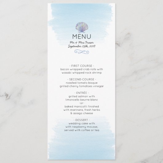 Kaart van het Beach Wedding Menu (Kleurenthema) Wa (Voorkant)