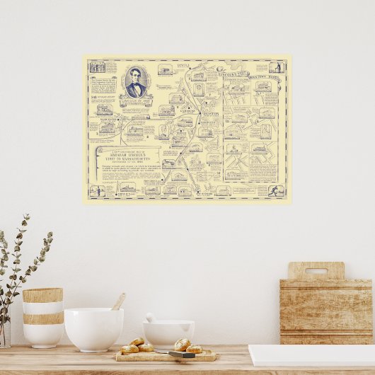 Kaart van het bezoek van Abraham Lincoln aan Massa Poster (Keuken)