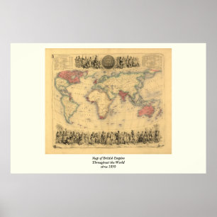 Kaart van het Britse Rijk van 1850 over de hele we Poster