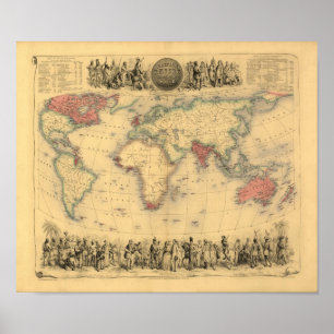 Kaart van het Britse Rijk van 1850 over de hele we Poster