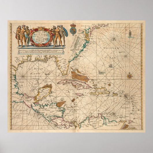  kaart van het Caribisch gebied (1672) Poster (Voorkant)