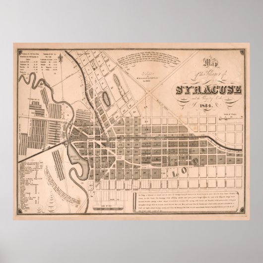  kaart van het centrum Syracuse NY (1834) Poster (Voorkant)