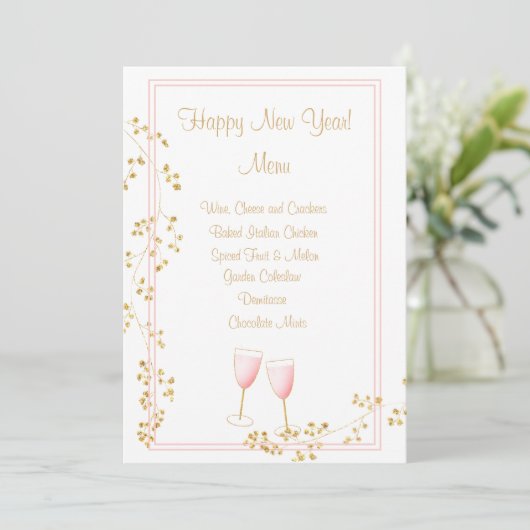 Kaart van het Champagne Toast Menu van Roze en Gol (Staand voorkant)