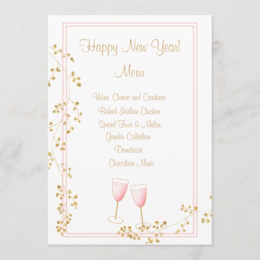 Kaart van het Champagne Toast Menu van Roze en Gol (Voorkant)
