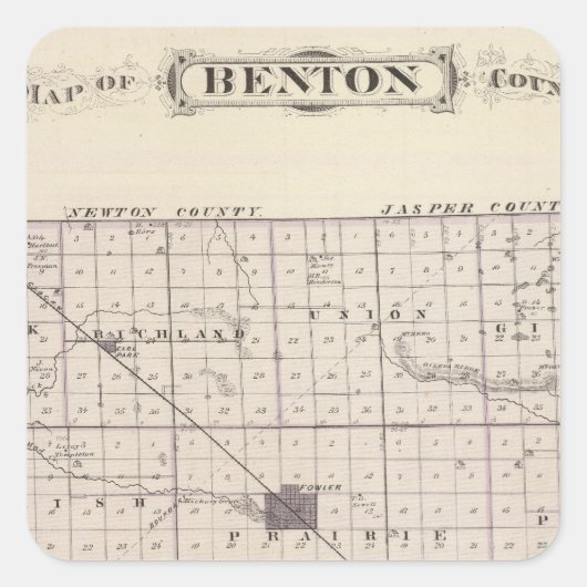 Kaart van het district Benton Vierkante Sticker (Voorkant)