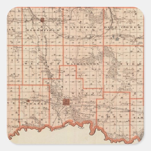 Kaart van het district Clinton, staat Iowa Vierkante Sticker (Voorkant)