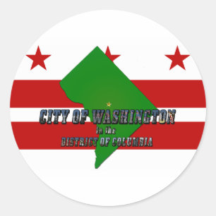 Kaart van het district Columbia, vlag en fototekst Ronde Sticker