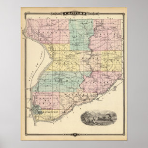 Kaart van het district Crawford, staat Wisconsin Poster