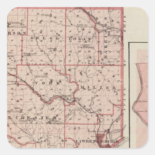 Kaart van het district Dearborn met Greendale Vierkante Sticker (Voorkant)