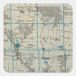 Kaart van het district Delaware, staat Iowa Vierkante Sticker