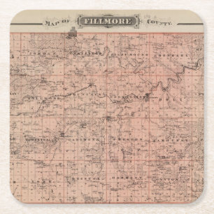 Kaart van het district Fillmore, Minnesota Vierkante Kartonnen Onderzetter
