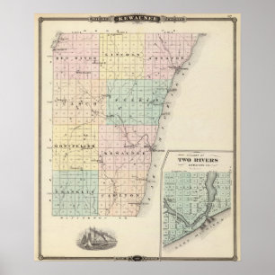 Kaart van het district Kewaunee Poster