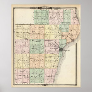 Kaart van het district Manitowoc, staat Wisconsin Poster
