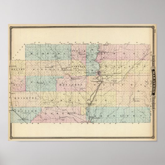 Kaart van het district Marathon Poster (Voorkant)