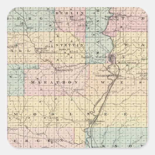 Kaart van het district Marathon Vierkante Sticker (Voorkant)