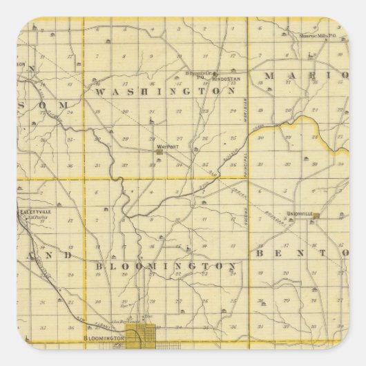 Kaart van het district Monroe Vierkante Sticker (Voorkant)