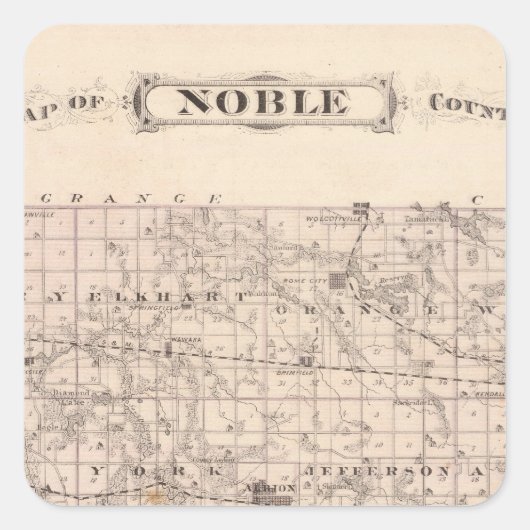 Kaart van het district Noble Vierkante Sticker (Voorkant)
