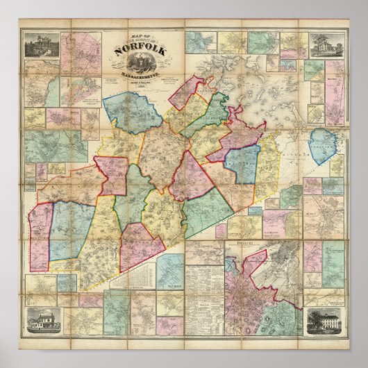 Kaart van het district Norfolk, Massachusetts Poster (Voorkant)