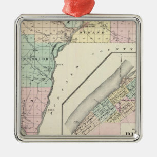 Kaart van het district Pepin en het dorp Durand Metalen Ornament
