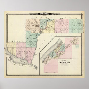 Kaart van het district Pepin en het dorp Durand Poster