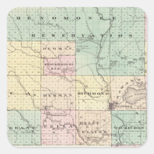 Kaart van het district Shawano, staat Wisconsin Vierkante Sticker