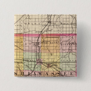 Kaart van het district Shiawassee, Michigan Vierkante Button 5,1 Cm