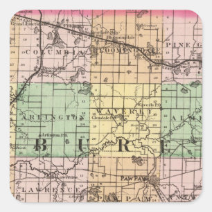 Kaart van het district Van Buren, Michigan Vierkante Sticker
