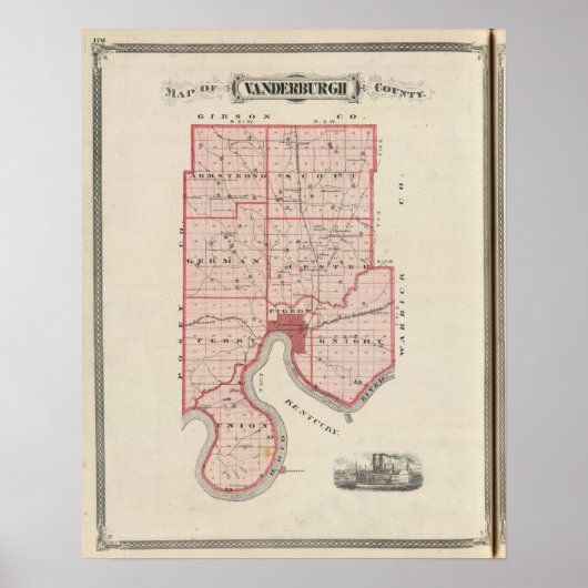 Kaart van het district Vanderburgh Poster (Voorkant)