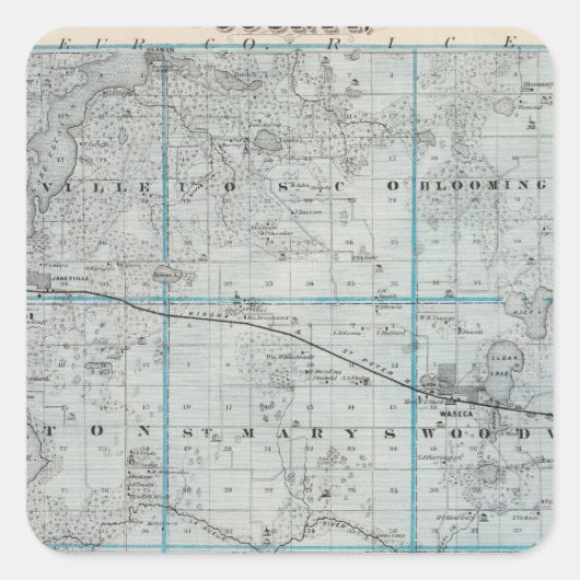 Kaart van het district Waseca, Minnesota Vierkante Sticker (Voorkant)