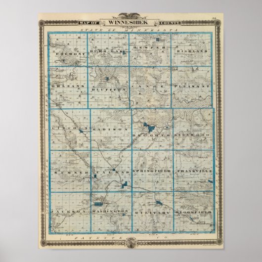 Kaart van het district Winneshiek, staat Iowa Poster (Voorkant)